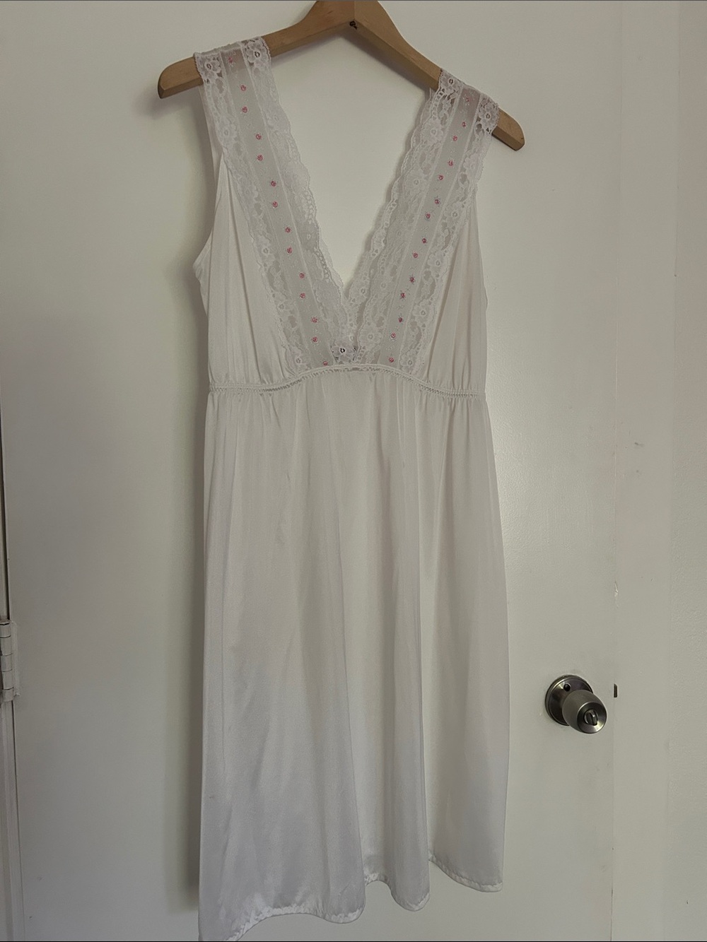 White Lace-Trim V-Neck Nightgown